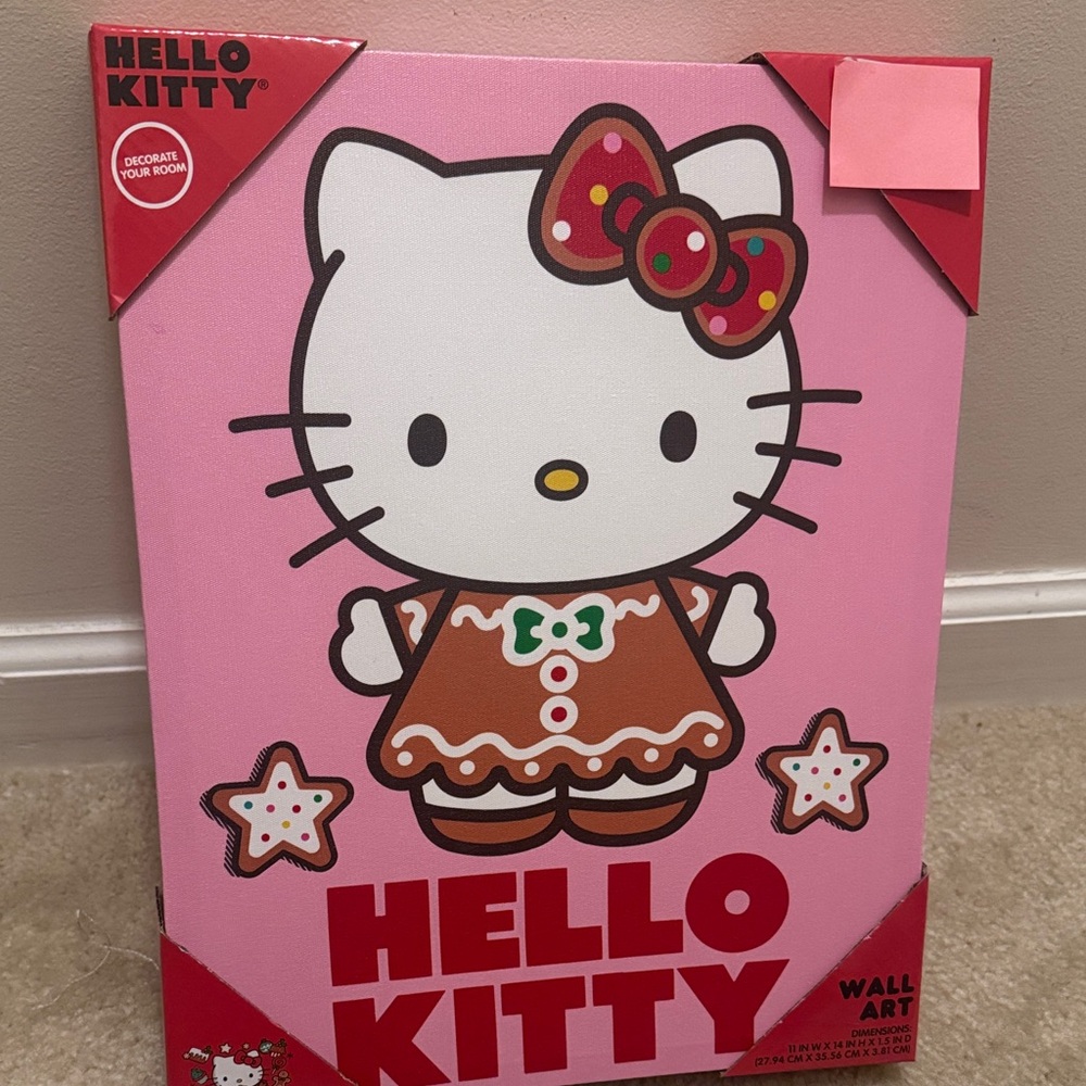 Hello Kitty Pink Wall Art with Red and Brown Accents